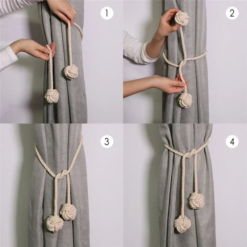 DecorBites™ Handwoven Cotton Curtain Tieback Ball Pendant Mini Tapestry Decoration