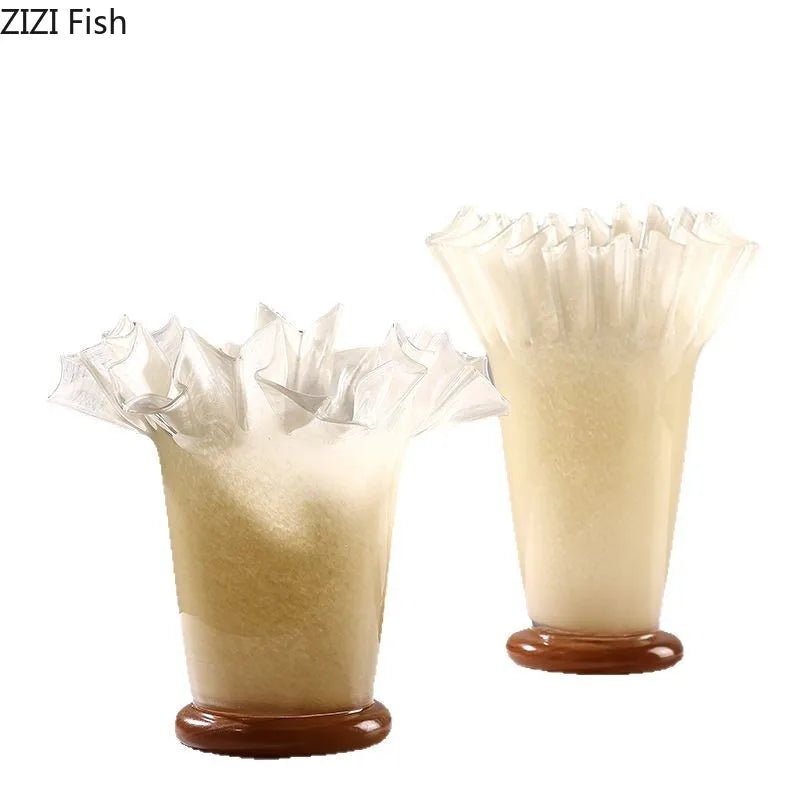 DecorBites™ Lotus Leaf Edge Glass Vase: Table Flower Arrangement Room Decor Aesthetic