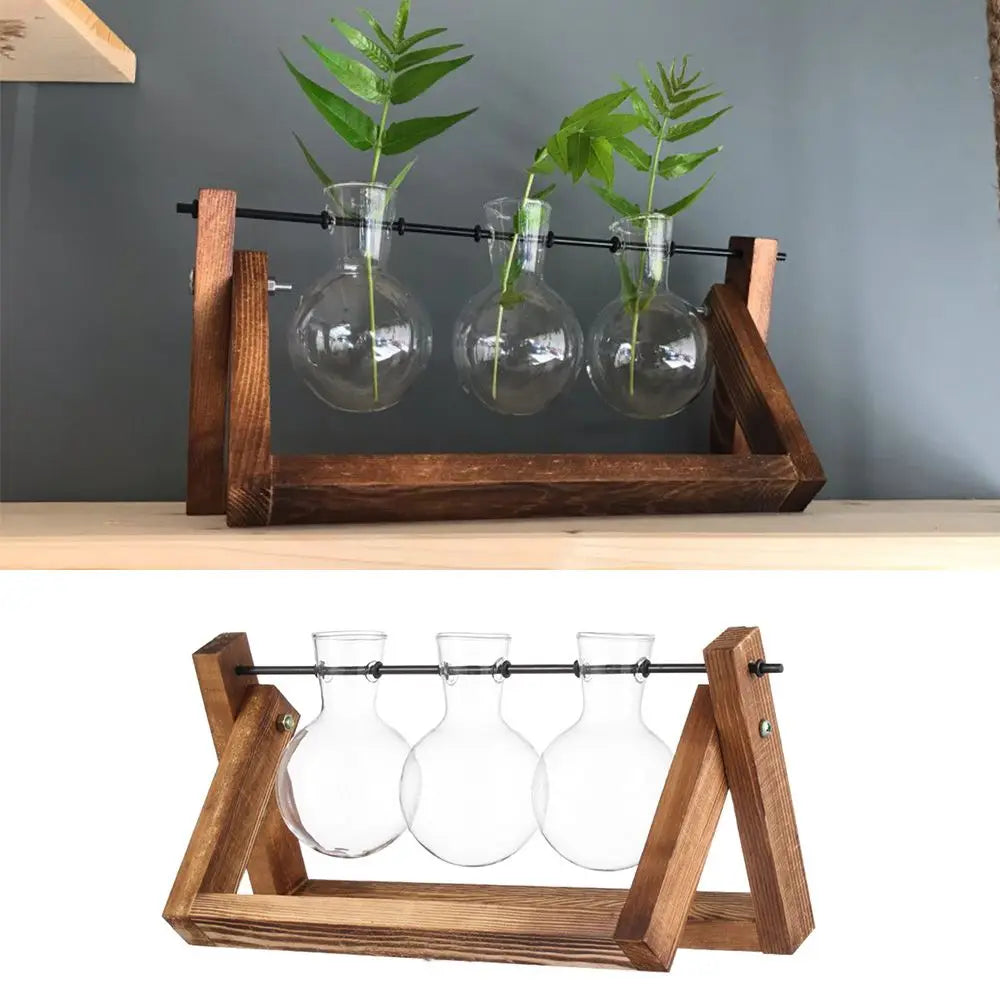 DecorBites™ Modern Wooden Frame Glass Vase Terrarium