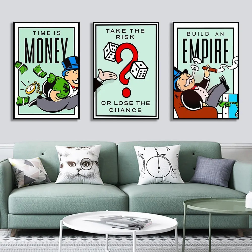 DecorBites™ Motivational Monopoly Millionaire Cartoon Canvas Wall Art