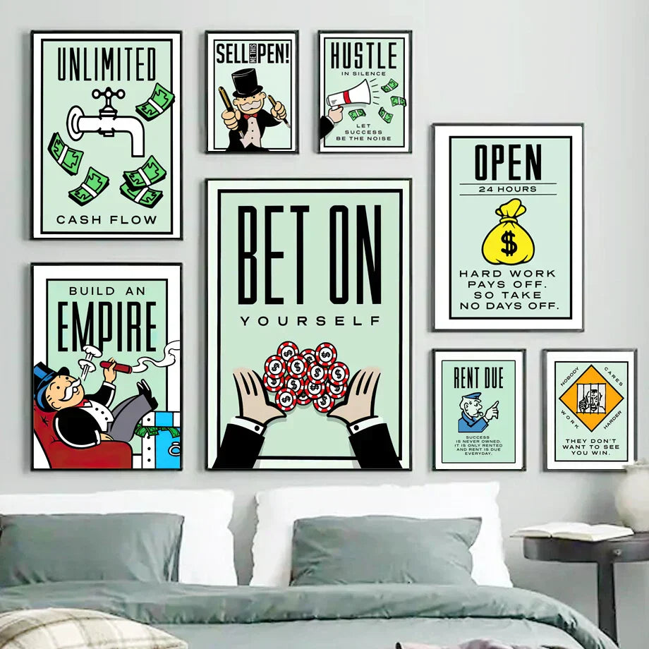 DecorBites™ Motivational Monopoly Millionaire Cartoon Canvas Wall Art