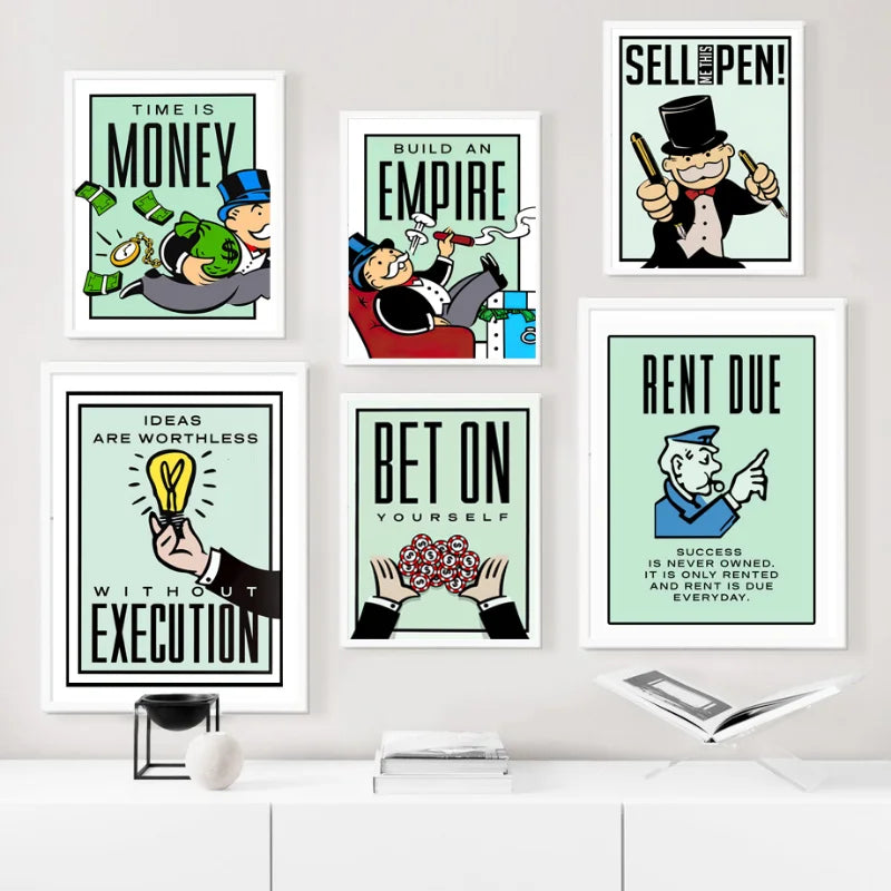 DecorBites™ Motivational Monopoly Millionaire Cartoon Canvas Wall Art