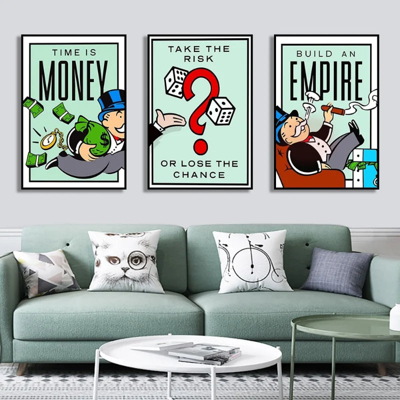 DecorBites™ Motivational Monopoly Millionaire Cartoon Canvas Wall Art