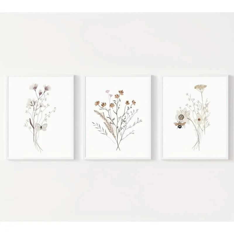 DecorBites™ Watercolor Flower Posters Set: Botanical Canvas Art