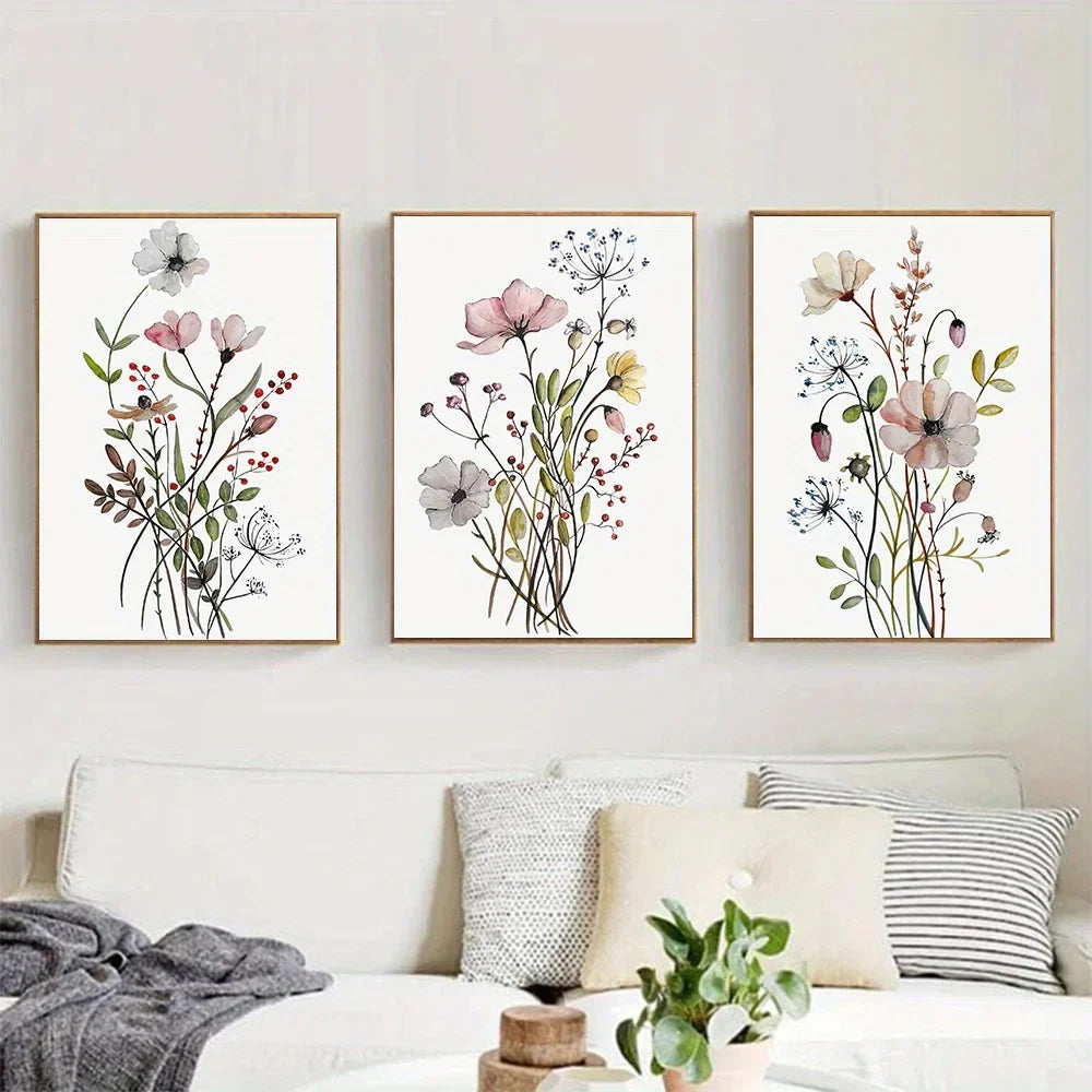 DecorBites™ Watercolor Flower Posters Set: Botanical Canvas Art