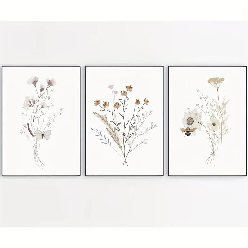 DecorBites™ Watercolor Flower Posters Set: Botanical Canvas Art