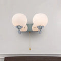 DecorBites™ Modern Cream Glass 2-Head Wall Mount Light Fixture with Pull Chain - Chrome Wall Lamp