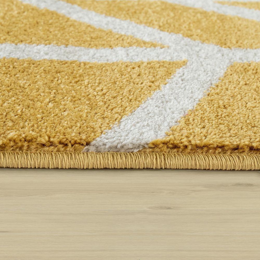 Modern Yellow Area Rug Geometric Chevron Pattern White Stripes