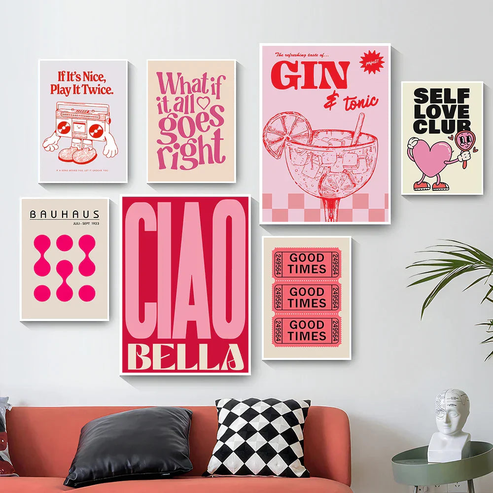 DecorBites™ Pink Cartoon Print Canvas Wall Art