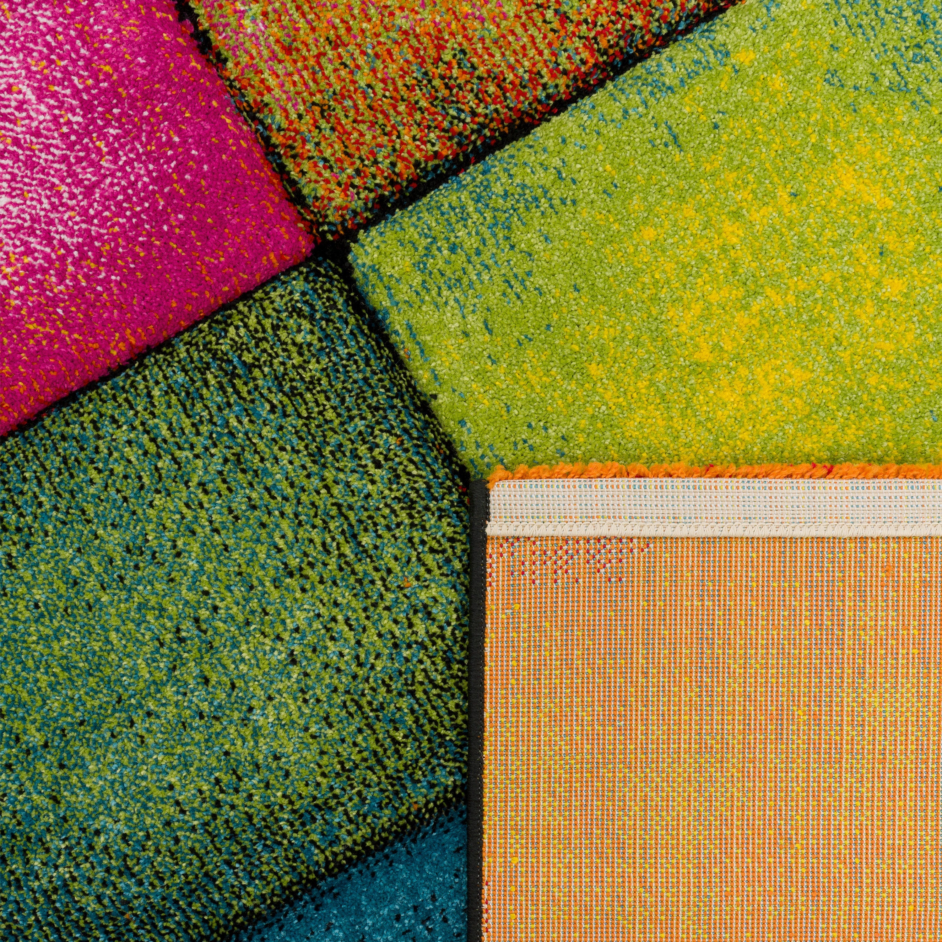 Colorful Area Rug Smaragd With Geometric Squares - Multicolor